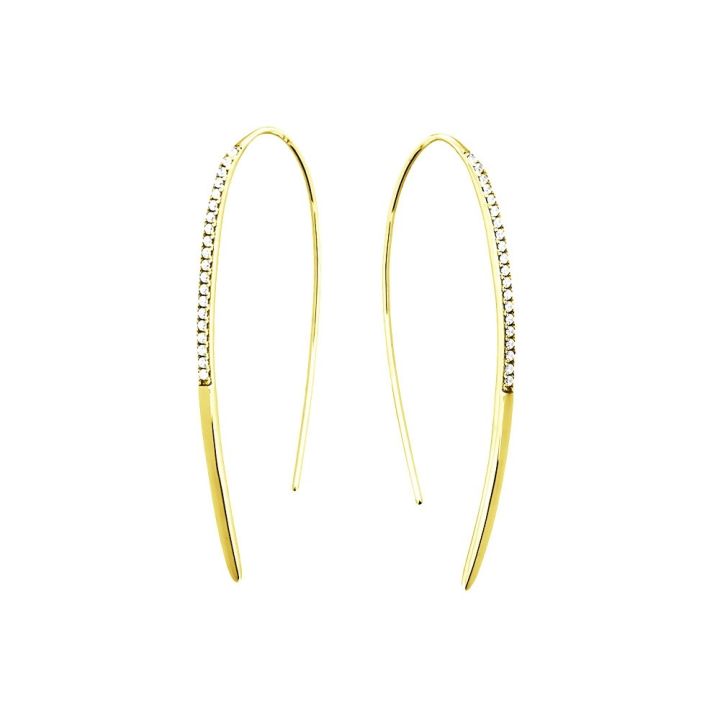 Azendi Gold Plated Slim Pave Hook Earrings