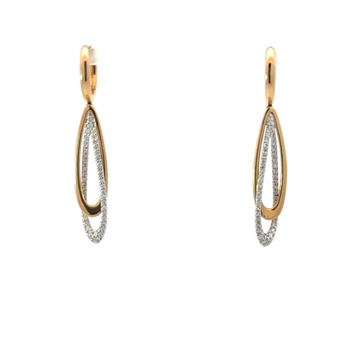 18ct Yellow & White Gold Diamond Double Loop Drop Earrings