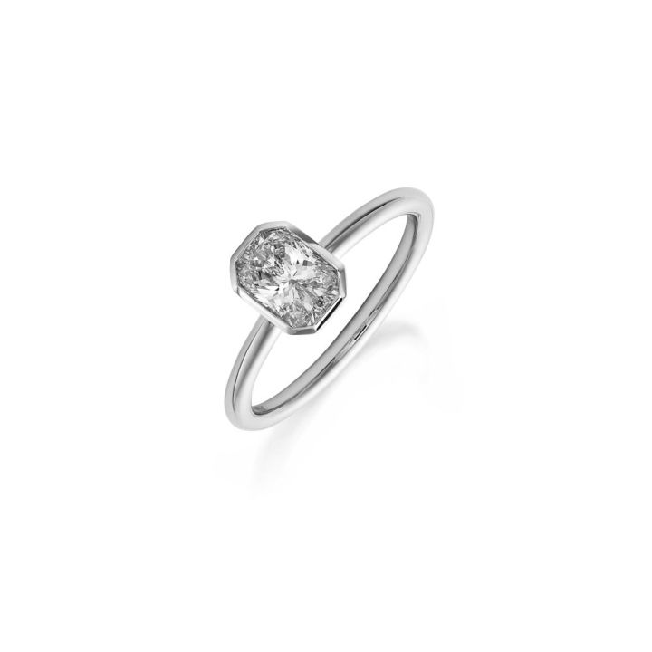 Platinum Single Stone Rub Over Set Phoenix Cut Diamond Ring