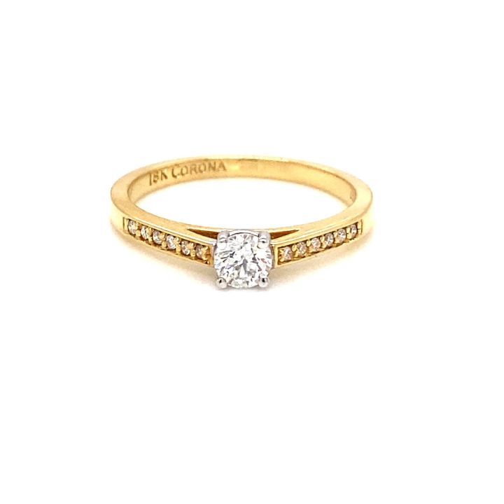 18ct Yellow Gold Single Stone Diamond Ring Diamond Set Shoulders