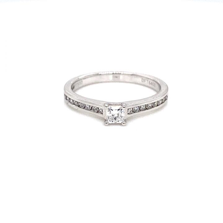 Platinum Princess Cut Diamond, Diamond Set Shoulder Ring