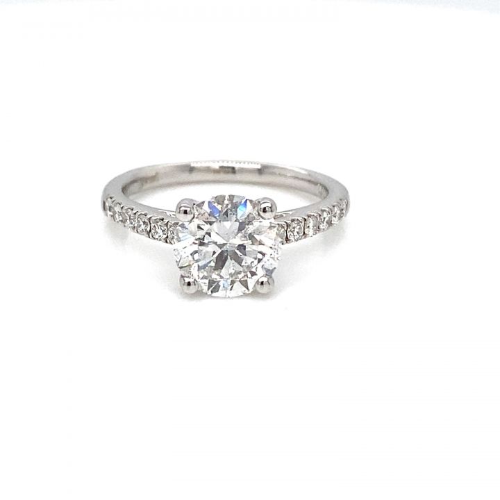 Platinum Solitaire Diamond Ring with Diamond Set Shoulders 2.22ct