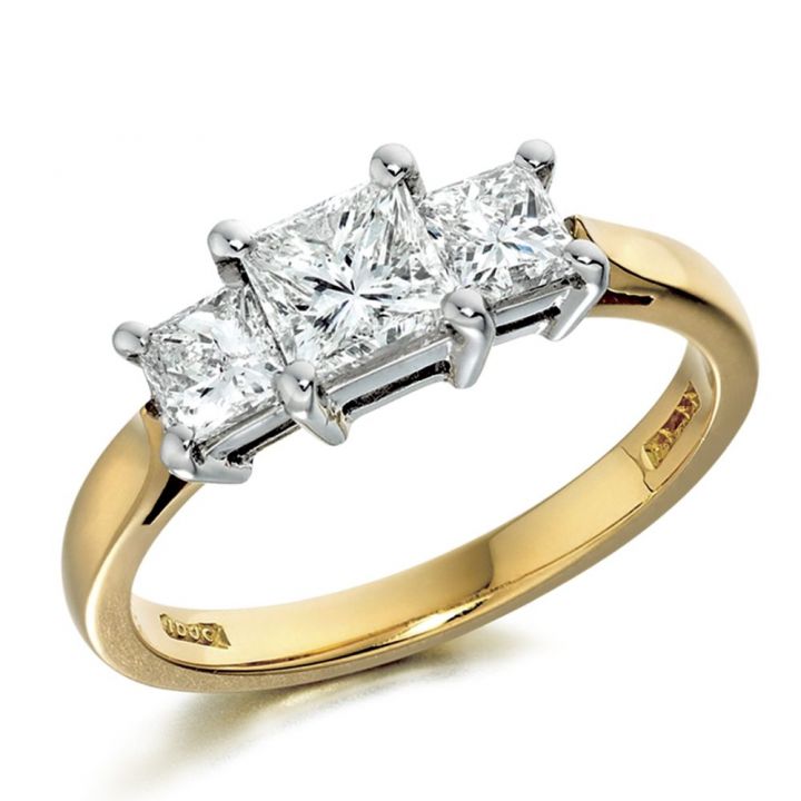 18ct Yellow Gold 3 Stone Princess Cut Diamond Ring