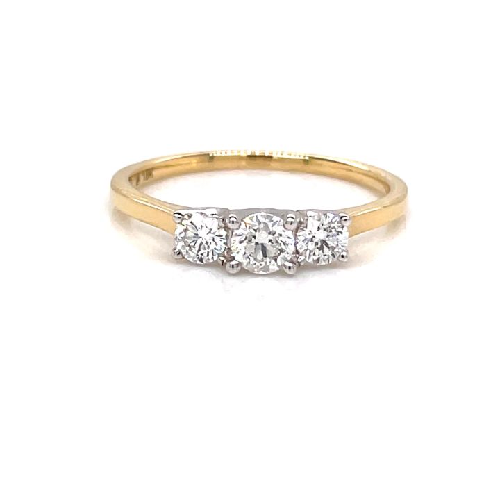 18ct Yellow Gold Three Stone Round Brilliant Cut Diamond Ring