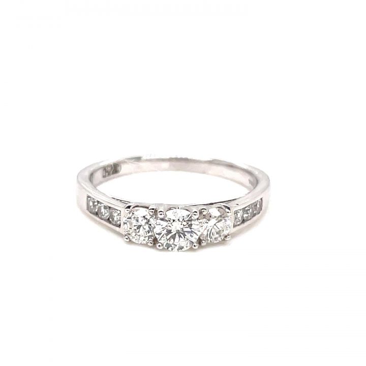 18ct White Gold Three Stone Diamond, Diamond Set Shoulder Ring