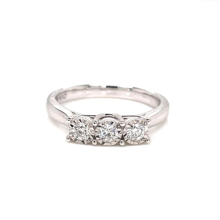 9ct White Gold Three Stone Illusion Set Diamond Ring