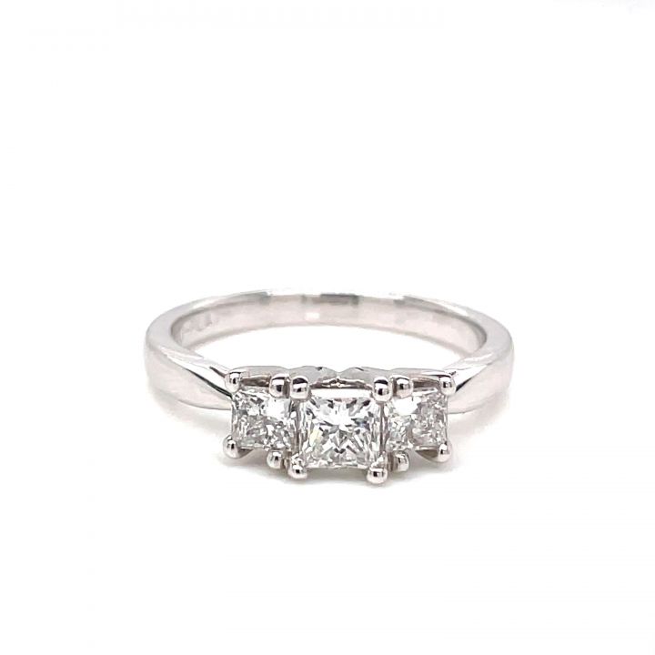 Platinum Three Stone Princess Cut Diamond Ring 0.75ct