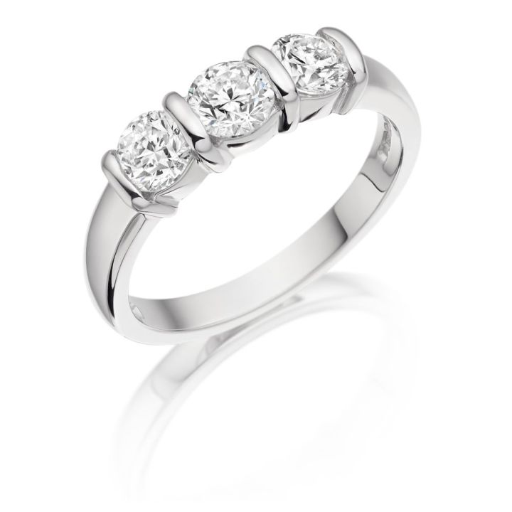 Platinum Round Brilliant Cut Diamond 1.00ct Three Stone Ring