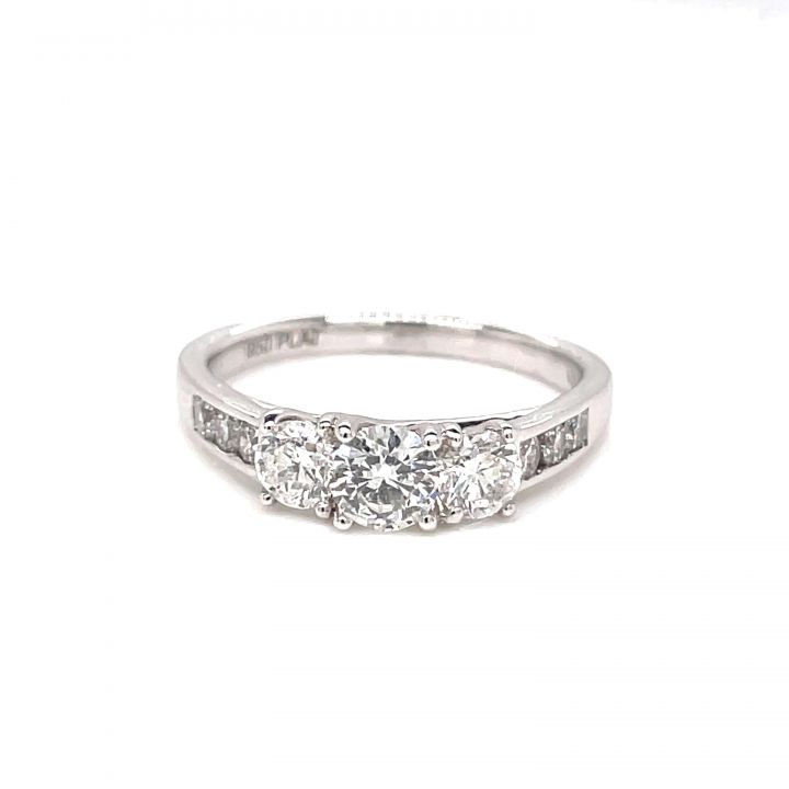 Platinum Three Stone Diamond Ring with Diamon Set Shoulders