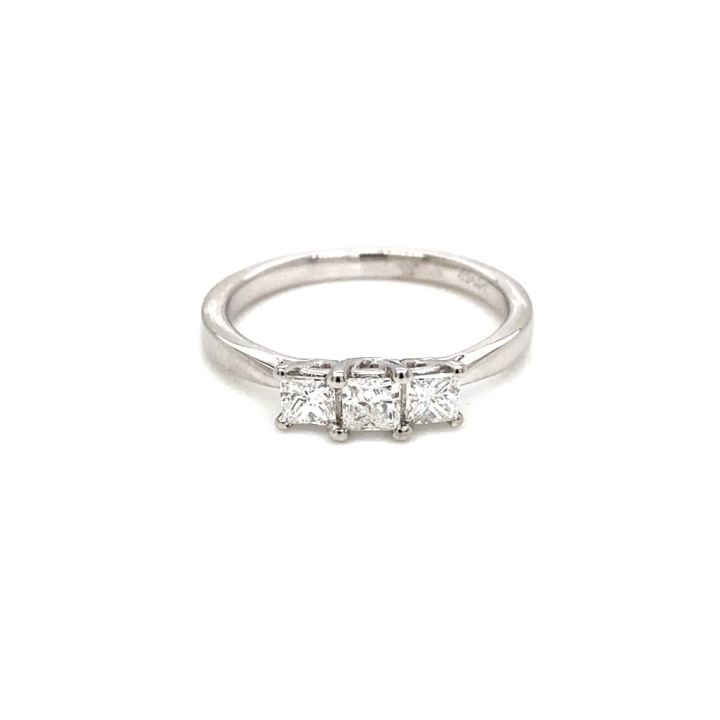 Platinum Three Stone Princess Cut Diamond Ring 0.49ct