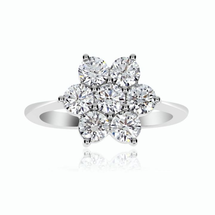 18ct White Gold Seven Stone Diamond Petal Cluster Ring