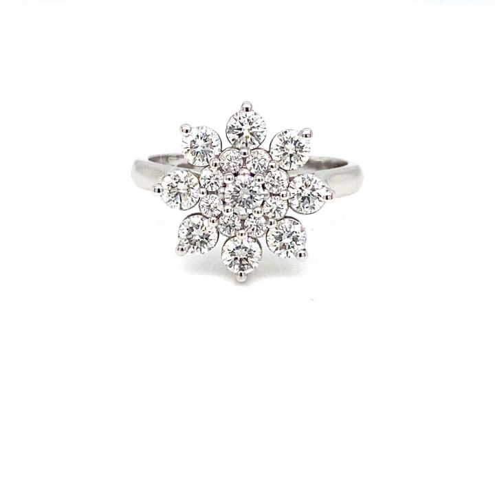 18ct White Gold Diamond Flower Cluster Ring