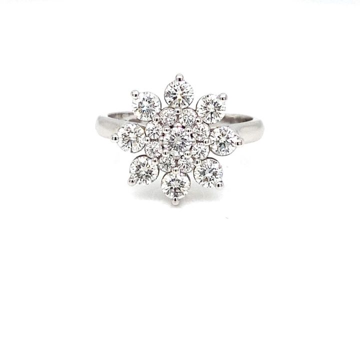 18ct White Gold Diamond Flower Cluster Ring