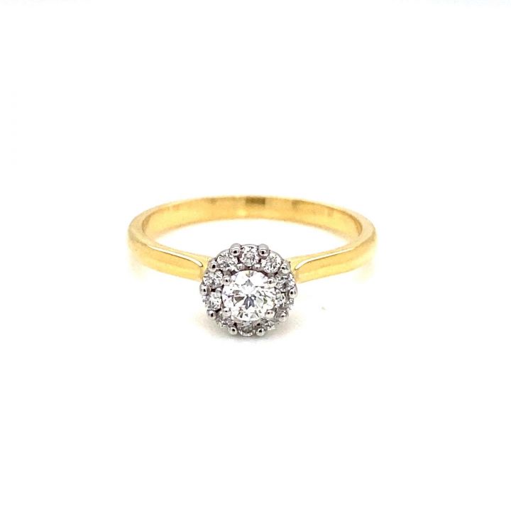 18ct Yellow Gold Round Diamond Halo Ring