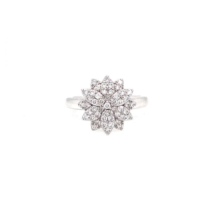 9ct White Gold Pave Diamond Flower Cluster Ring