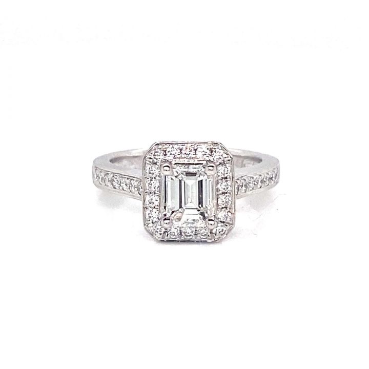 Platinum Emerald Cut Diamond Halo Ring