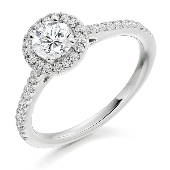 Platinum Round Brilliant Cut Diamond Halo Ring 1.11ct