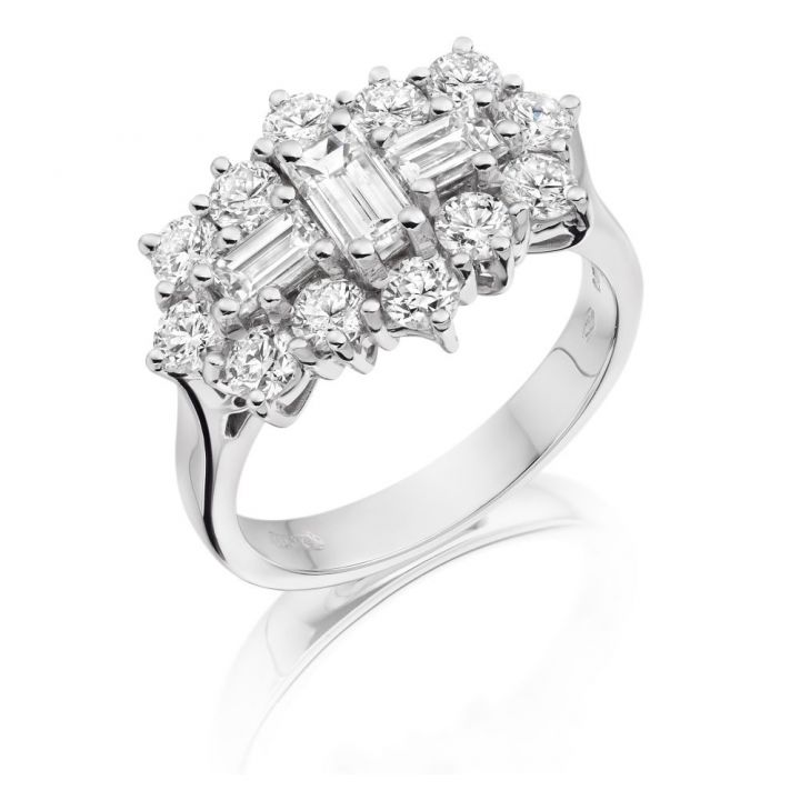 18ct White Gold Boat Shaped Diamond Cluster Ring