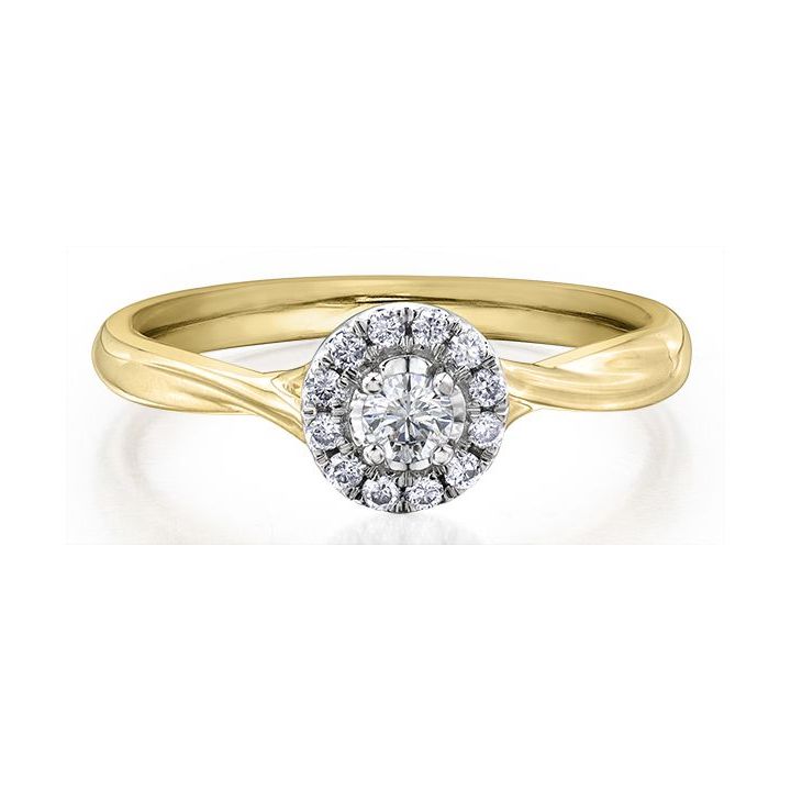 9ct Yellow Gold Round Brilliant Cut Diamond Halo Ring