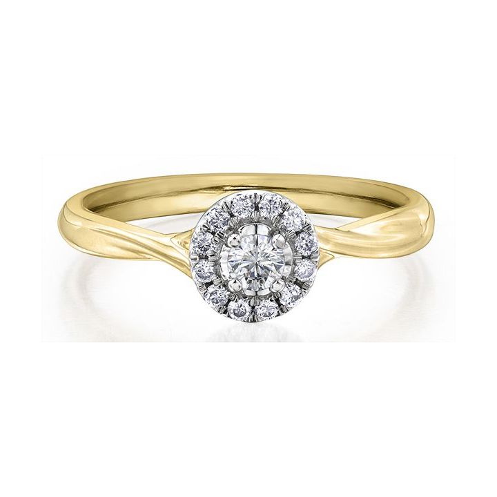 9ct Yellow Gold Round Brilliant Cut Diamond Halo Ring