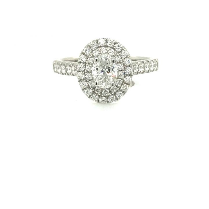 Platinum Oval Diamond Double Halo Cluster Ring