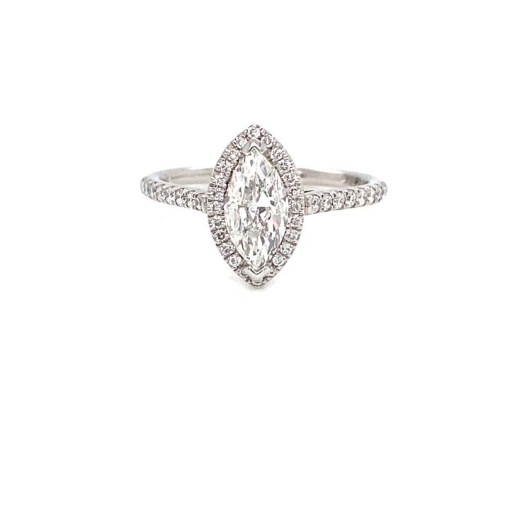 Platinum Marquise Diamond Halo Ring 1.20ct