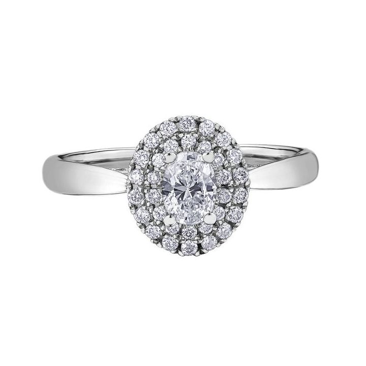 Platinum Oval Diamond Two Row Halo Ring