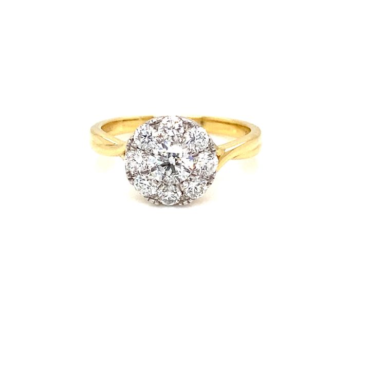 18ct Yellow Gold Nine Stone Diamond Cluster Ring