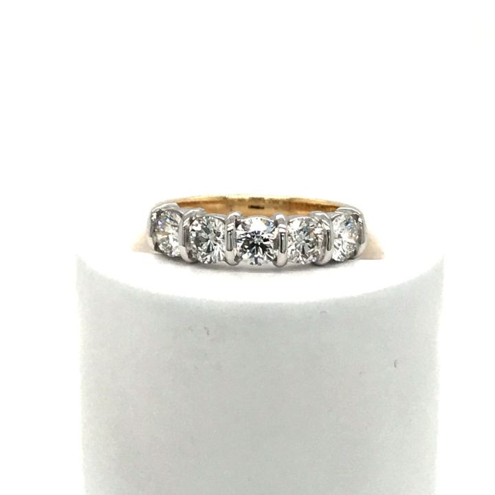 18ct Yellow Gold Five Stone Diamond Bar Set Ring 1.25ct