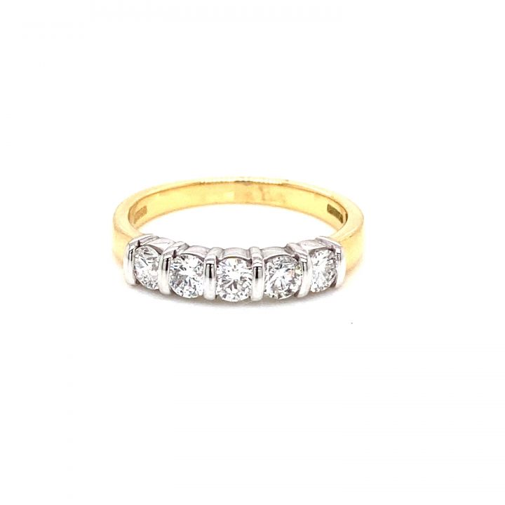 18ct Yellow Gold Five Stone Diamond Bar Set Ring 0.70ct