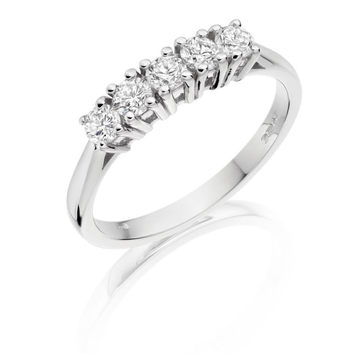 Platinum 5 Stone Diamond Claw Set Eternity Ring 0.73ct