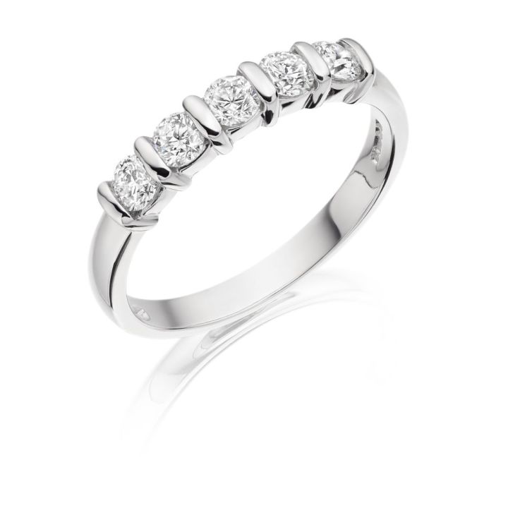 Platinum 5 Stone Bar Set Diamond Eternity Ring 0.70ct