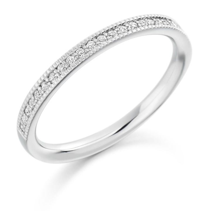 Platinum Narrow Millegrain Edge Diamond Ring