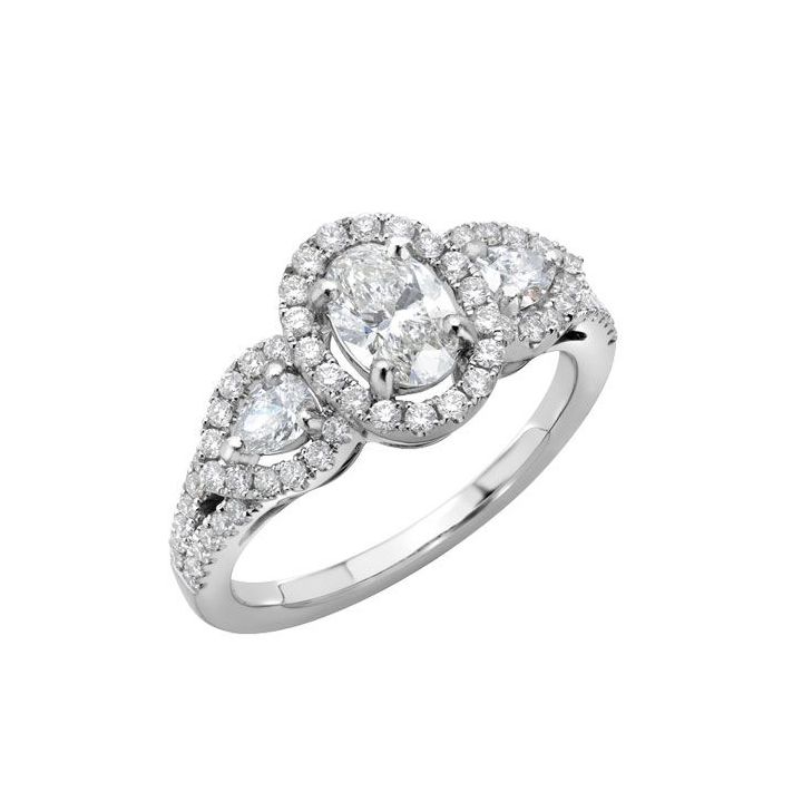 Platinum Three Stone Diamond Halo Ring