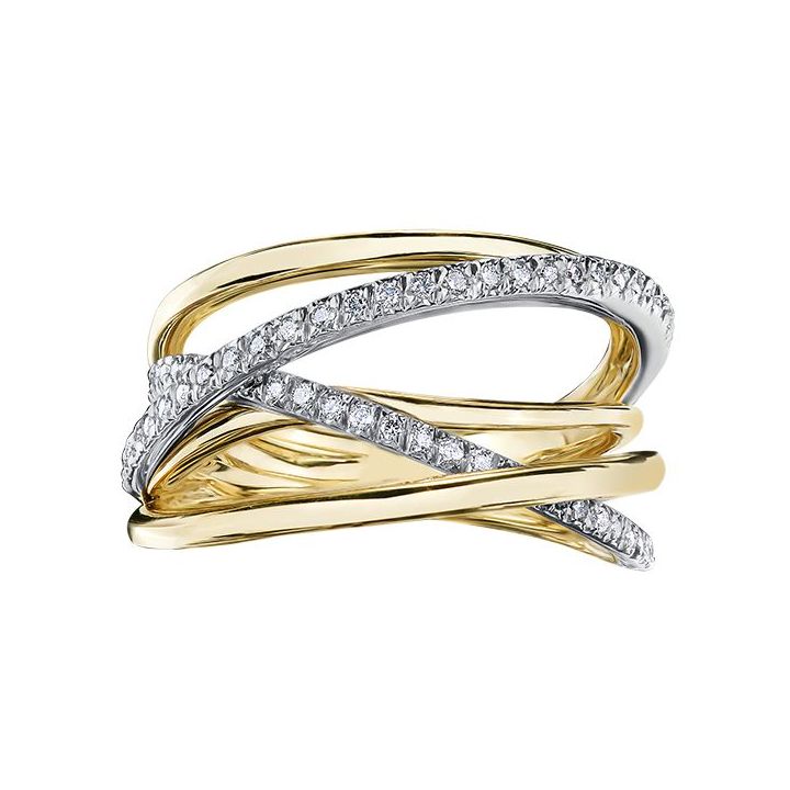 9ct Yellow & White Gold Pave Diamond Ring