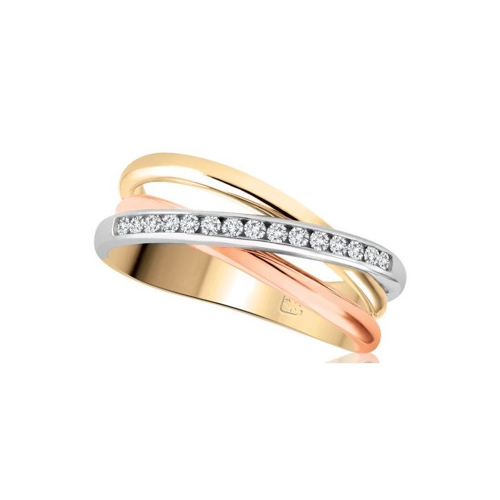 9ct Yellow White & Rose Gold Diamond Set Ring