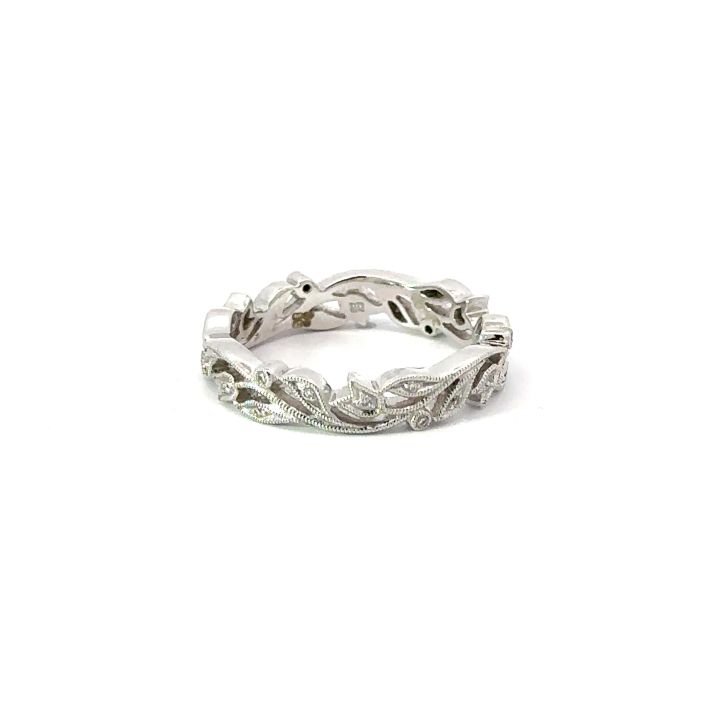 18ct White Gold Tulip Vine Diamond Set Band Ring