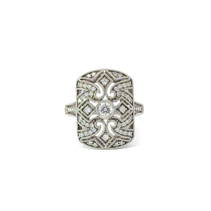 9ct White Gold Diamond Set Shield Shaped Ring