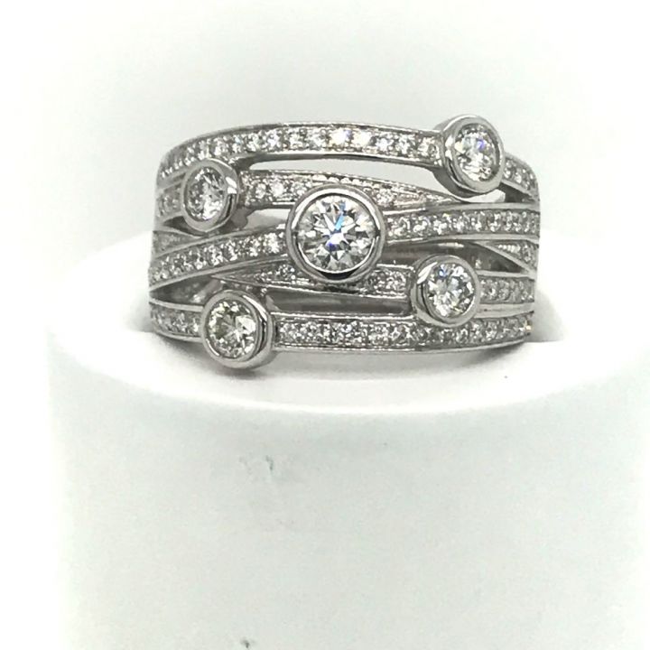 18ct White Gold Five Row Diamond Scatter Ring