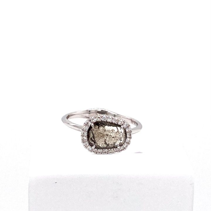 18ct White Gold Salt & Pepper Diamond Halo Ring