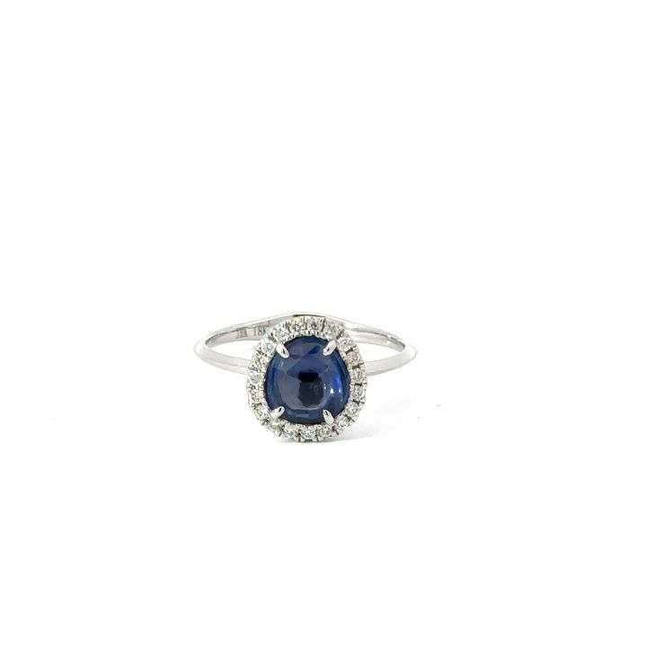 18ct White Gold Rose Cut Sapphire & Diamond Halo Ring