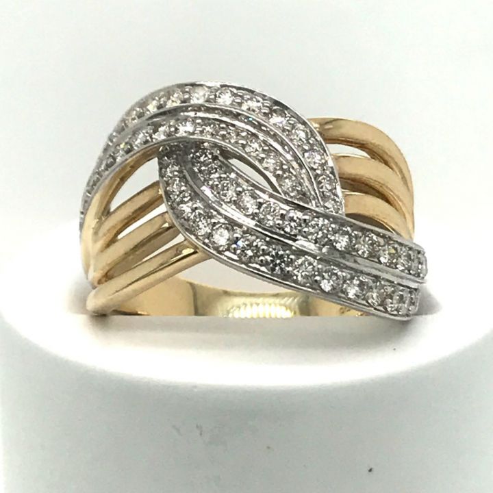 9ct Yellow & White Gold Five Row Tiwst Front Diamond Ring