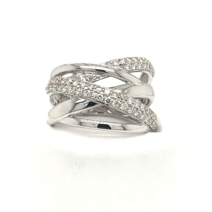 9ct White Gold Wide Five Row Pave Set Diamond Ring