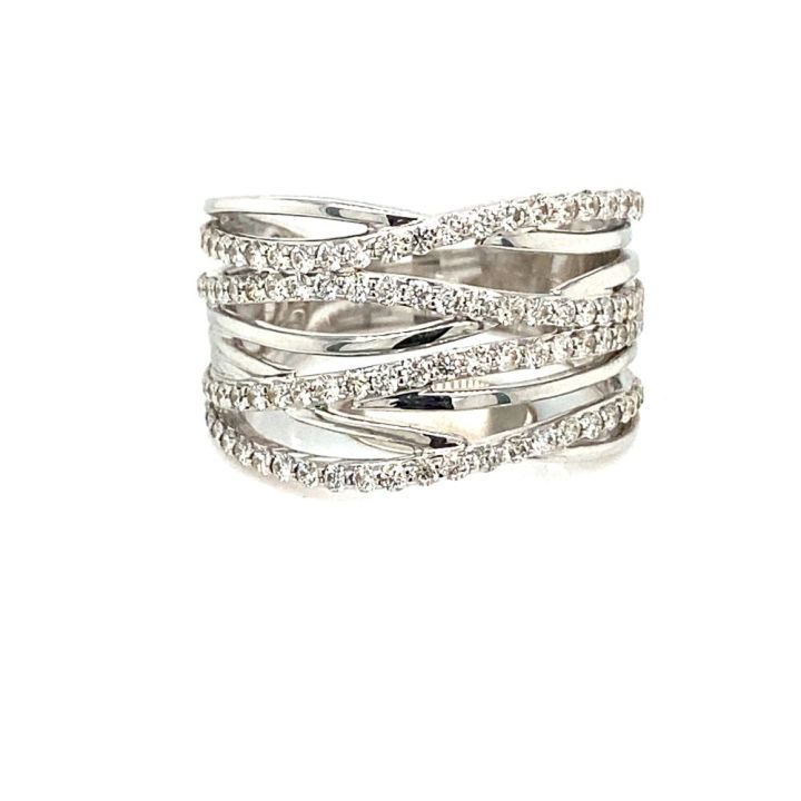 9ct White Gold Wide Diamond Statement Ring