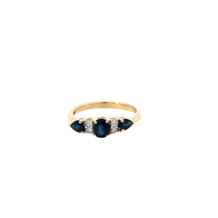 9ct Yellow Gold Three Sapphire & Four Diamond Ring