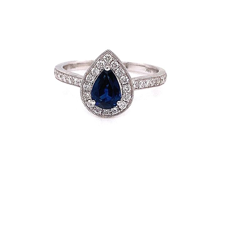 18ct White Gold Pear Shaped Sapphire & Diamond Cluster Ring