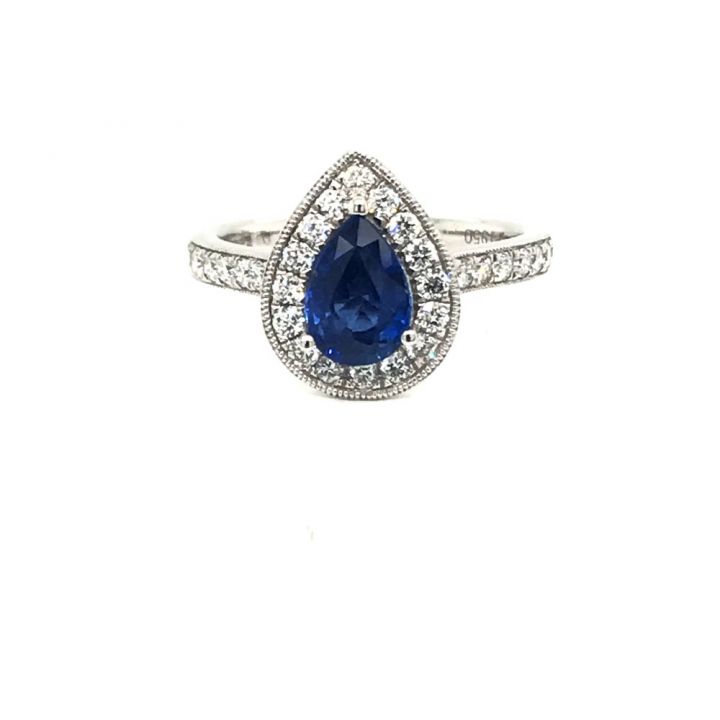 Platinum Pear Shaped Sapphire & Diamond Cluster Ring