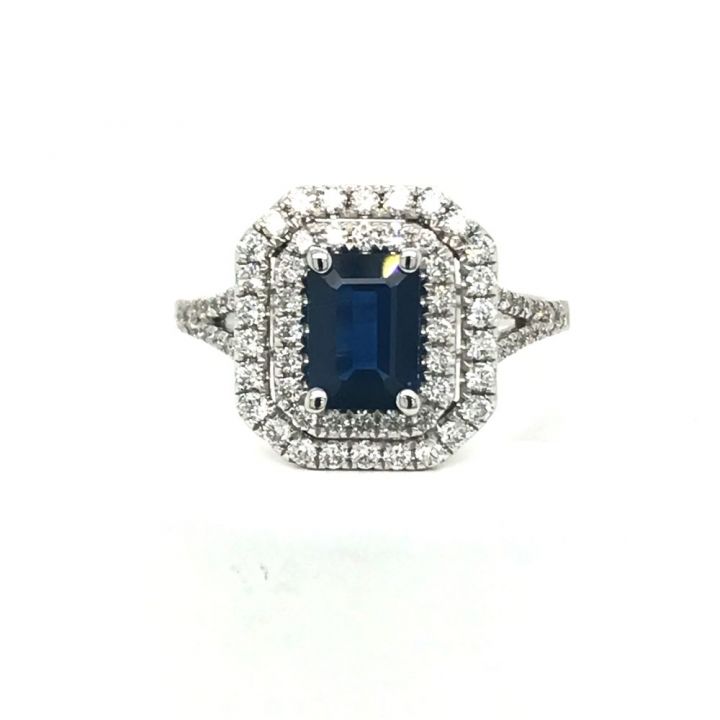 18ct White Gold Sapphire & Diamond Double Row Cluster Ring