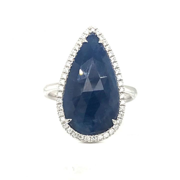 18ct White Gold Rose Cut Sapphire & Diamond Pear Shaped Ring