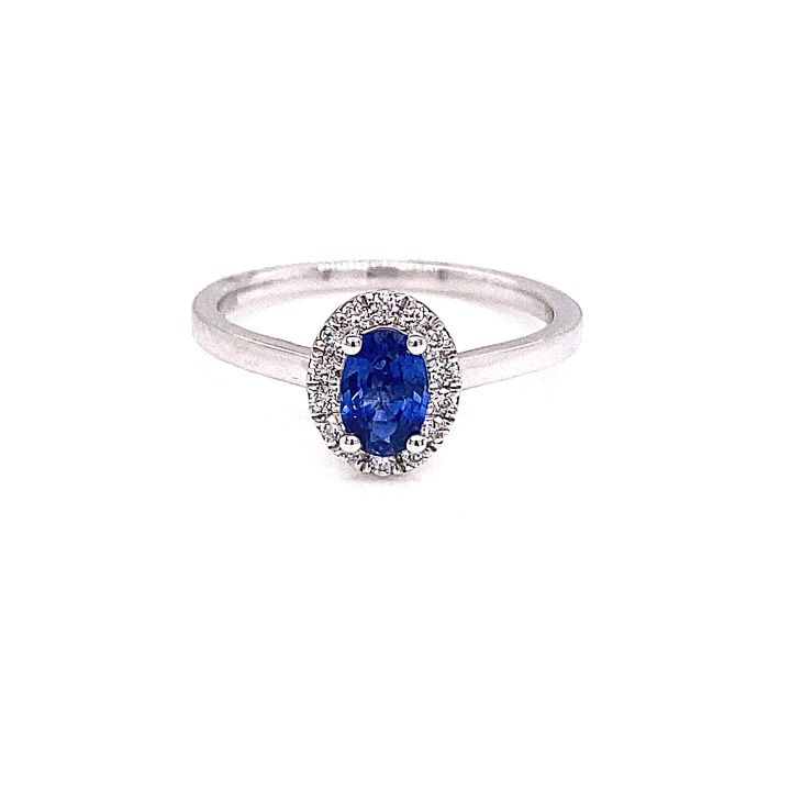 9ct White Gold Oval Sapphire & Diamond Cluster Ring